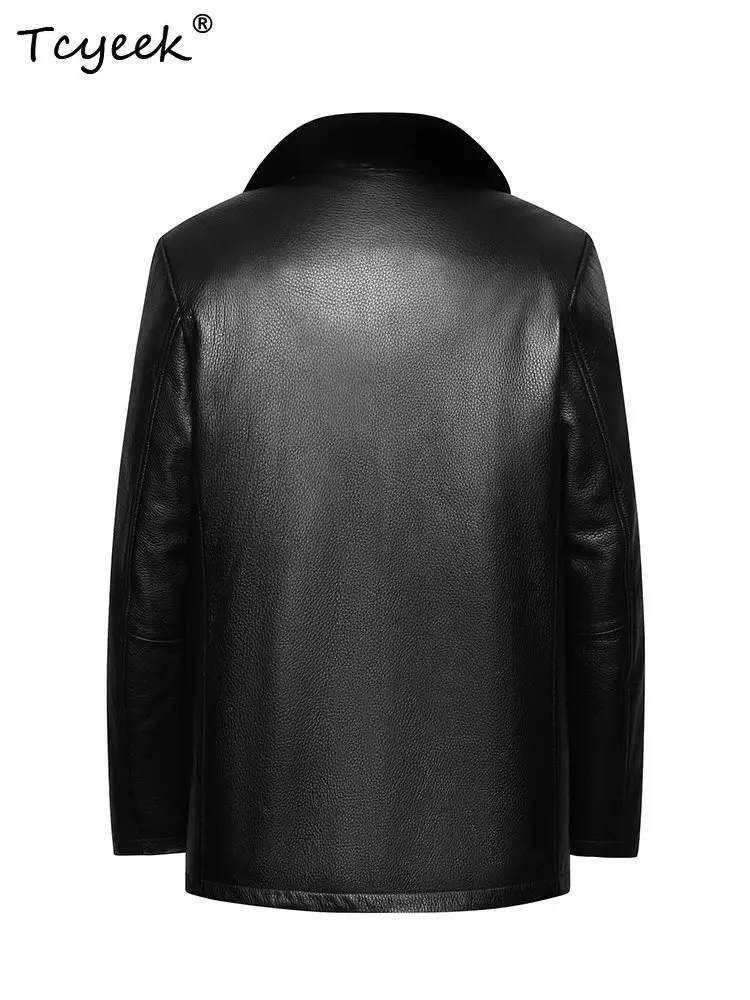 Tcyeek Natural Baojiamei Mink Coat Men Top Quality Deerskin Real Leather Jacket Man Fashion Winter Clothes Mid-length Reversible