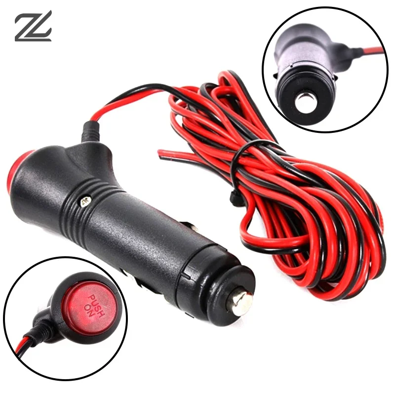 12/24V Copper Socket Plug Connector Extension Wire Male Car Cigarette Cable W/ On-Off Switch For Automobile Refit DC