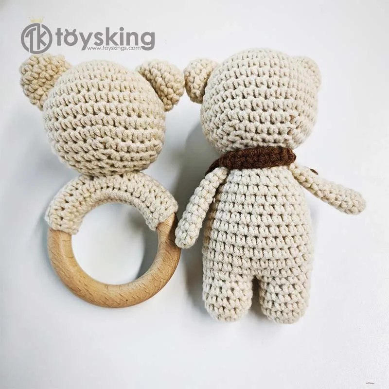 Handmade Crochet Bear Baby Rattle Doll Gift Box Biteable Plush Teether Crib Hanging Sensory Early Education Toy view 2