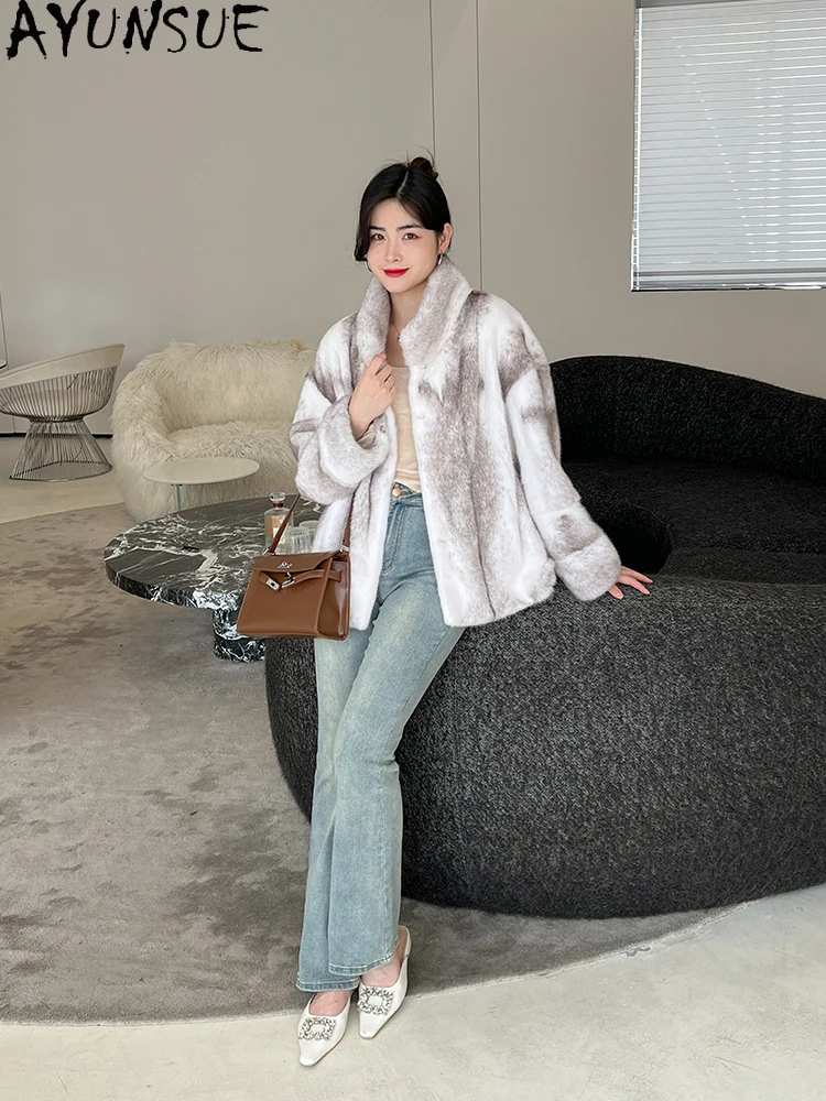 AYUNSUE Natural Velvet Mink Fur Jacket Woman Luxury Whole Mink Jacket for Woman Clothes Short Mink Fur Jacket Кофта С Мехом