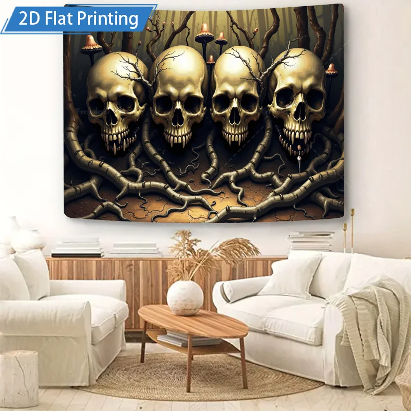 1pc Wall Tapestry Halloween Skulls Forest Wall Tapestry, Dark Gothic Art Decor for Home