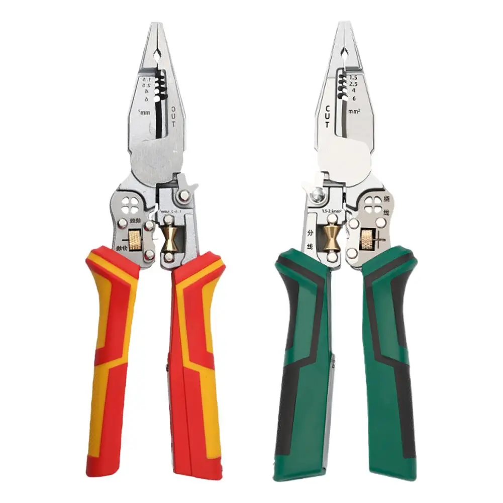 9in1 متعددة الوظائف كابل القاطع المتعرية المكشكش مع تجريد الأسلاك ، قطع ، العقص ، اختبار الجهد كماشة كهربائي