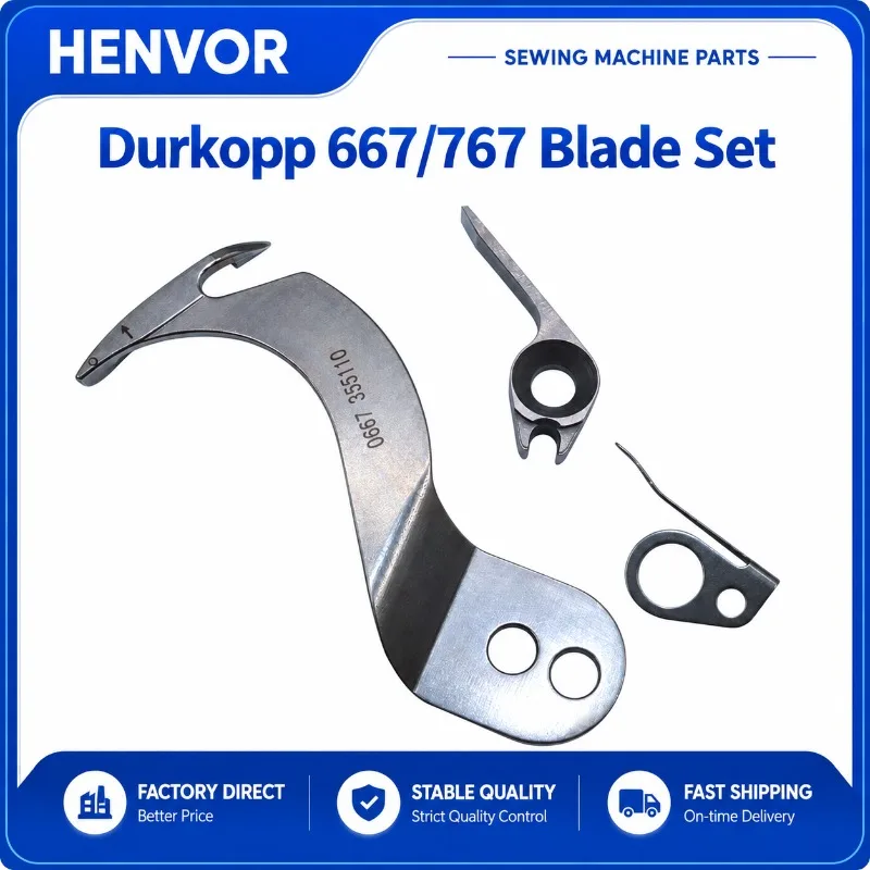 HENVOR Moving Knife 0667355110 Fixed Knife 355130 for Dukep 667 767 Thick Material Seat Cushion Sewing Machine