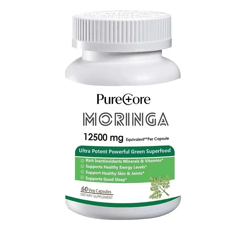 Pure Moringa Oil Leaf Powder Supplement, Rich in Non Antioxidant Minerals and Vitamins, Non GMO, 60 Vegetable Capsules