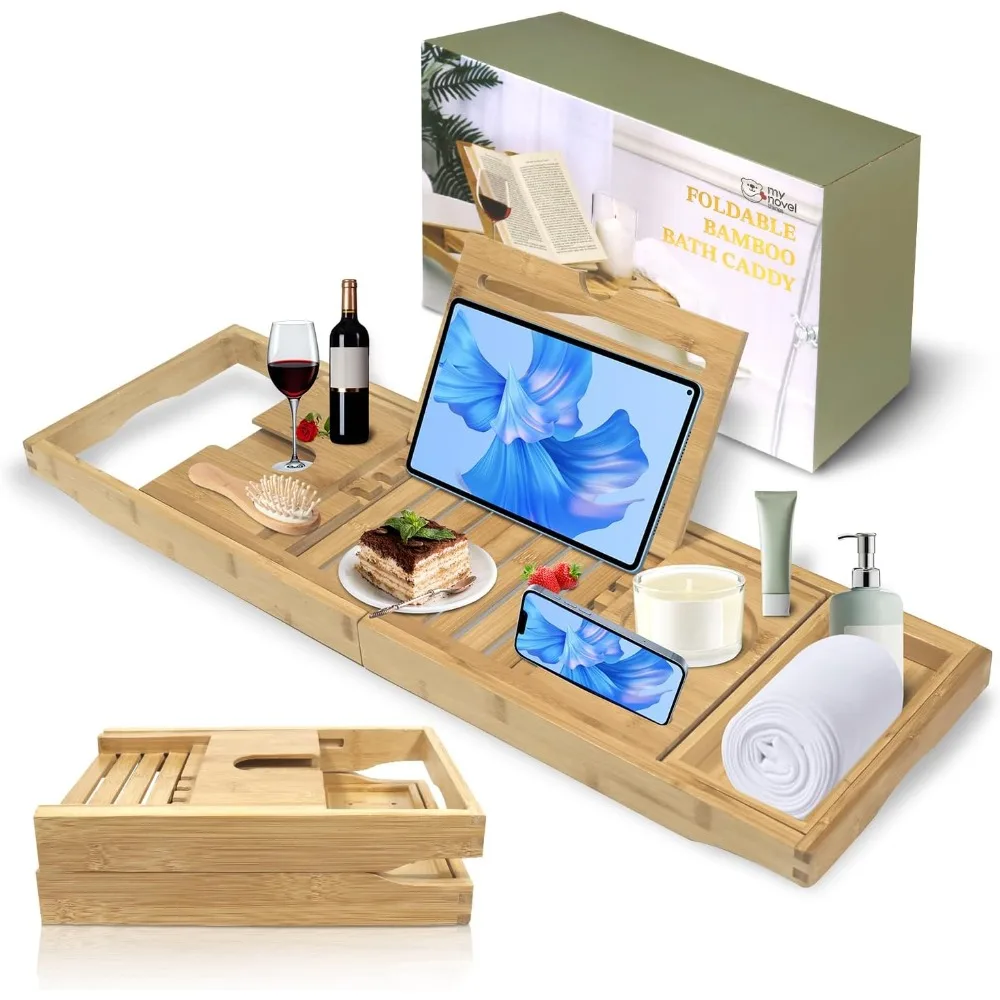 

Поднос для ванны, складной поднос для ванны, бамбуковые подносы для ванны, роскошные аксессуары для ванны с вином, подставкой для книг и планшетов