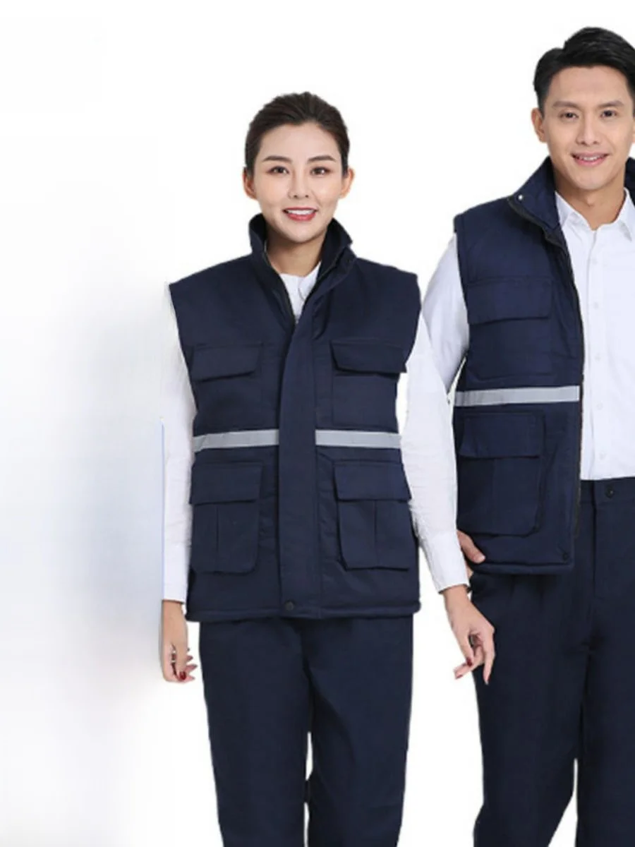 

Thiened Long Sve Reflective Strip Cotton Vest Workwear Winter Crew Labor Protection Suit School orm Cold Proof Top