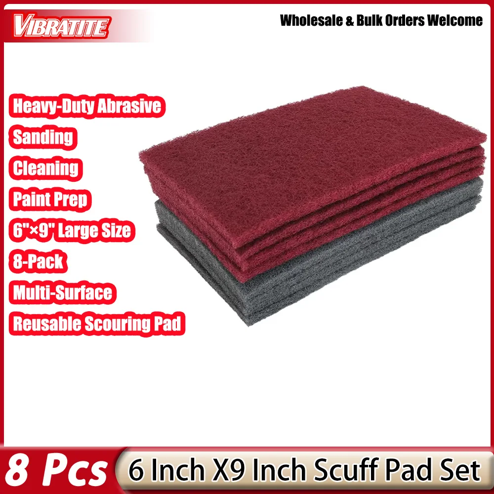 8Pcs 6Inch X9Inch Scuff Pad Scouring Pad Scuffing Sanding Cleaning Blending Paint Surface Prep Adhesion for Automotive Polishing