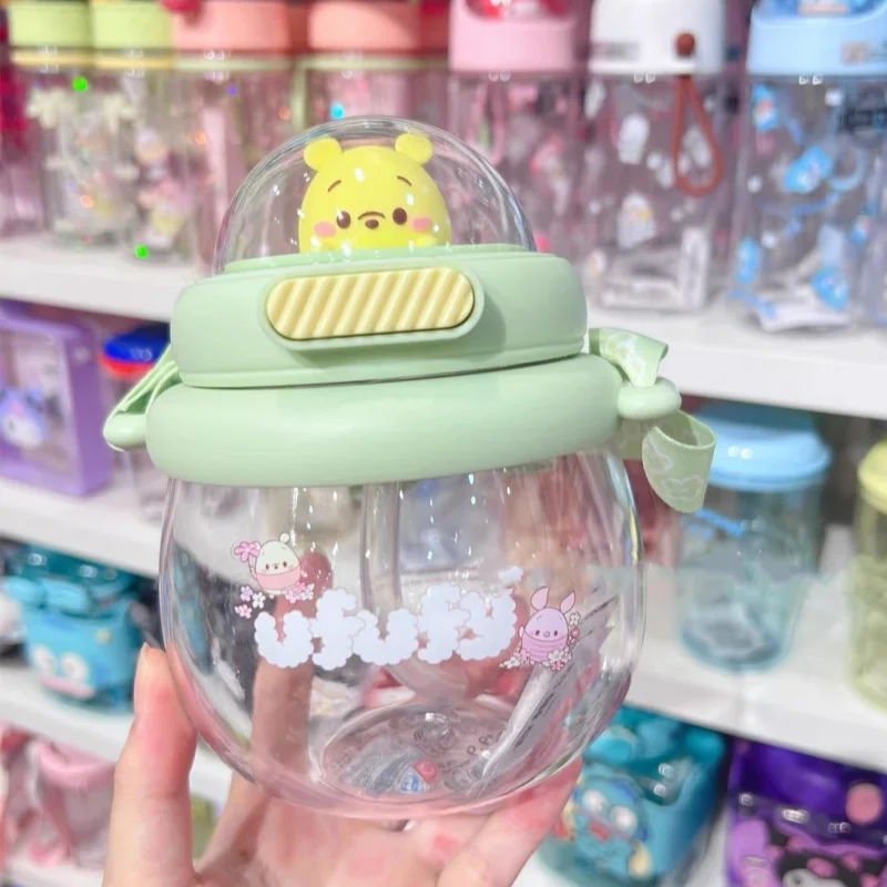 Hot Disney Ufufy Series Shoulder Strap Pop-up Cup Straw Cup Cute Summer Portable Winnie The Pooh 800ml Water Cup