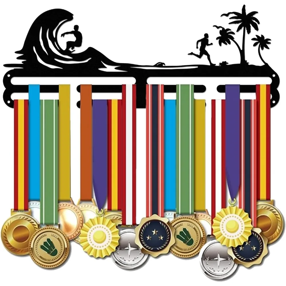 

Competition Medal Holder Iron Surfing Running Medals Display Frame Waves Pattern Iron Medal Hook for Competition Medal Holder