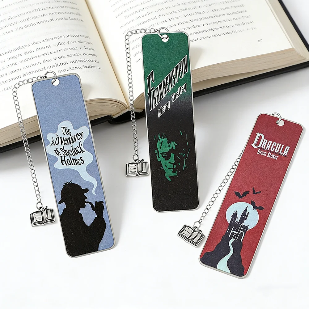 Marcapáginas de Metal de Sherlock Holmes, Frankenstein y Drácula, Regalo Literario, Accesorios para Cuadernos de Viaje, Artículos Escolares y de Oficina