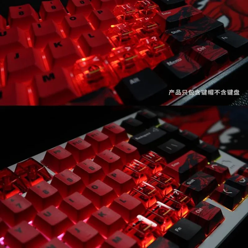 Cerberus Keycaps Custom PBT+PC Transparent Cherry Profile Keycap Cute Red Dye-sub Point Key Cap for Gaming Mechanical Keyboard