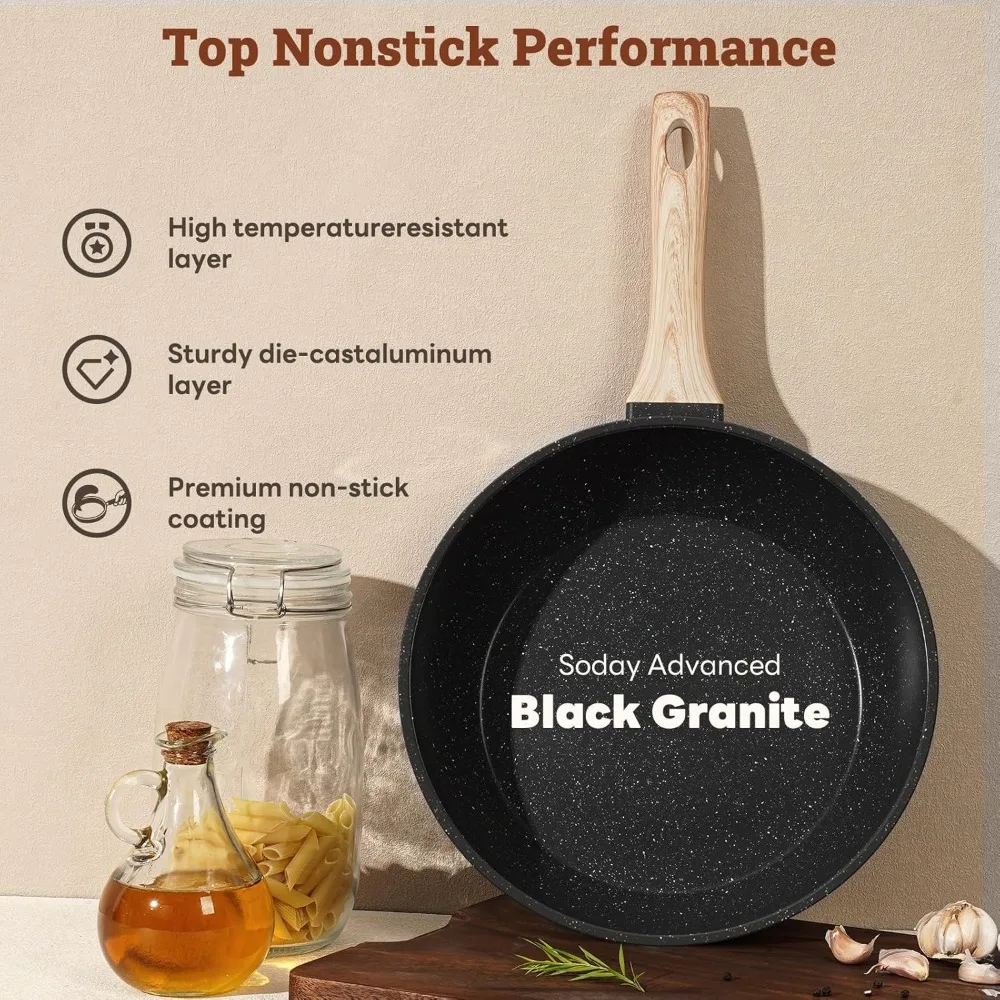 17 Pcs Pots and Pans Set Non Stick Kitchen Cookware Sets Nonstick Induction Cookware Non-toxic Black Granite Cooking Tools with