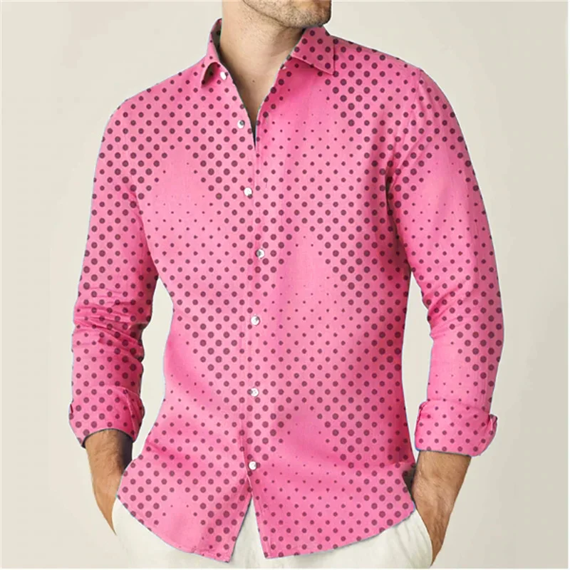 2024 Fashion Men\'s Shirt Casual Polka Dot Printed Long Sleeve Tops Men\'s Clothing Cardigan High Quality Elegant Tops XS-6XL