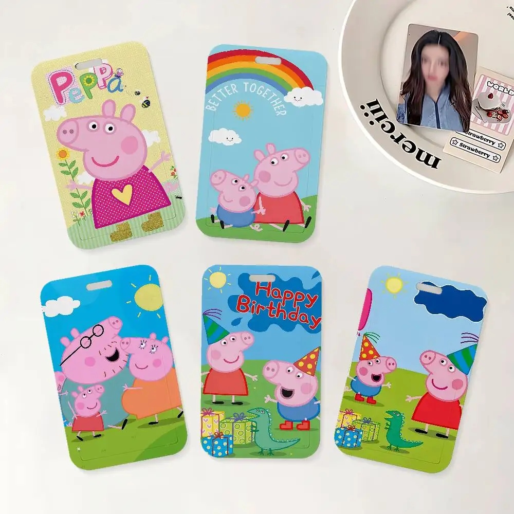 Cartoon P-Peppa P-Pig ID Badge Holder With Lanyard Neck Strap For Office School Name Card Credentials Case