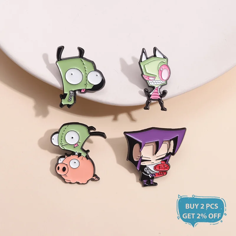 Pin de esmalte Invader Zim, broches de Alien divertidos de dibujos animados de Anime, solapa, camisa, mochila, insignia, colección de joyas, regalo