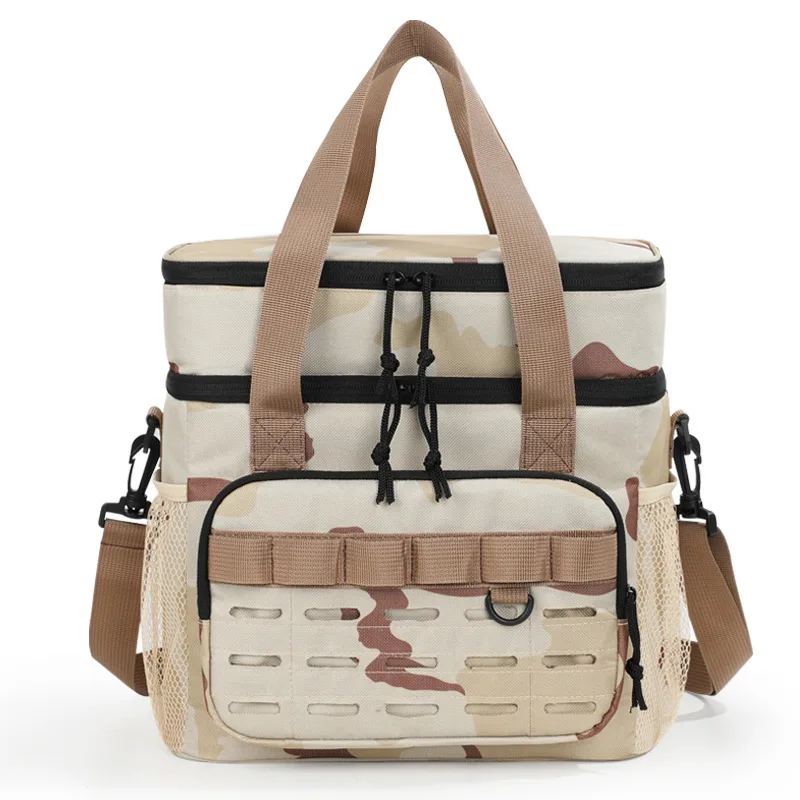 Camouflage Large Capacity Double Layer Picnic Cooler Bag Insulated Lunch Box Thermal Outdoor Shoulder Handbag