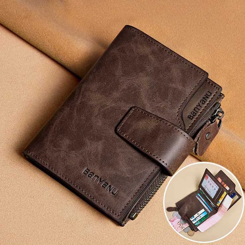 Men's Genuine Top Layer Cowhide Short Wallet Multi Card Slots Driver License Coin Purse Large Capacity Vintage Card Holder