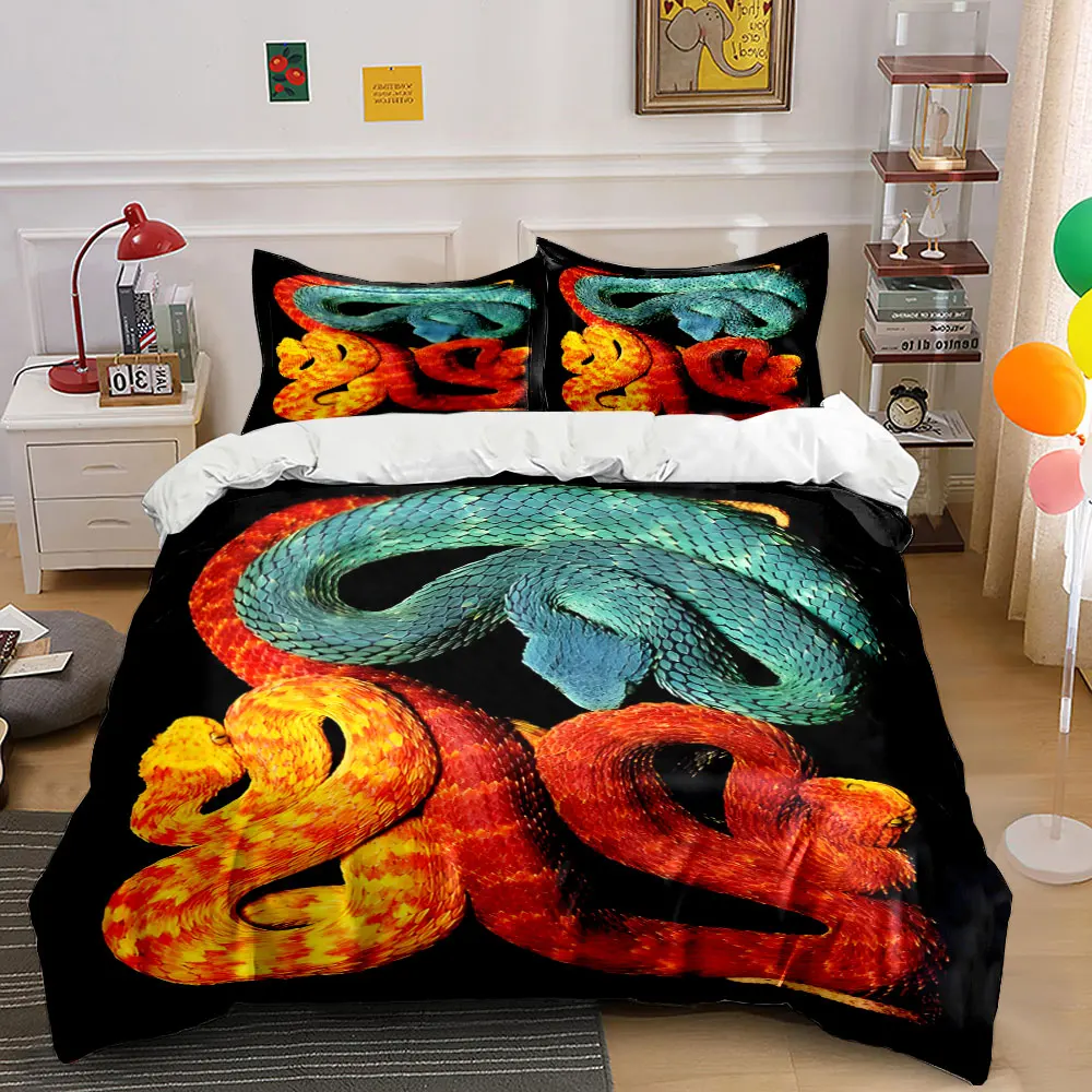 Vibrant red and blue snakes entwined Duvet Cover Set with 3D Printing Design Soft Polyester Bedding Set All-Season Comfort