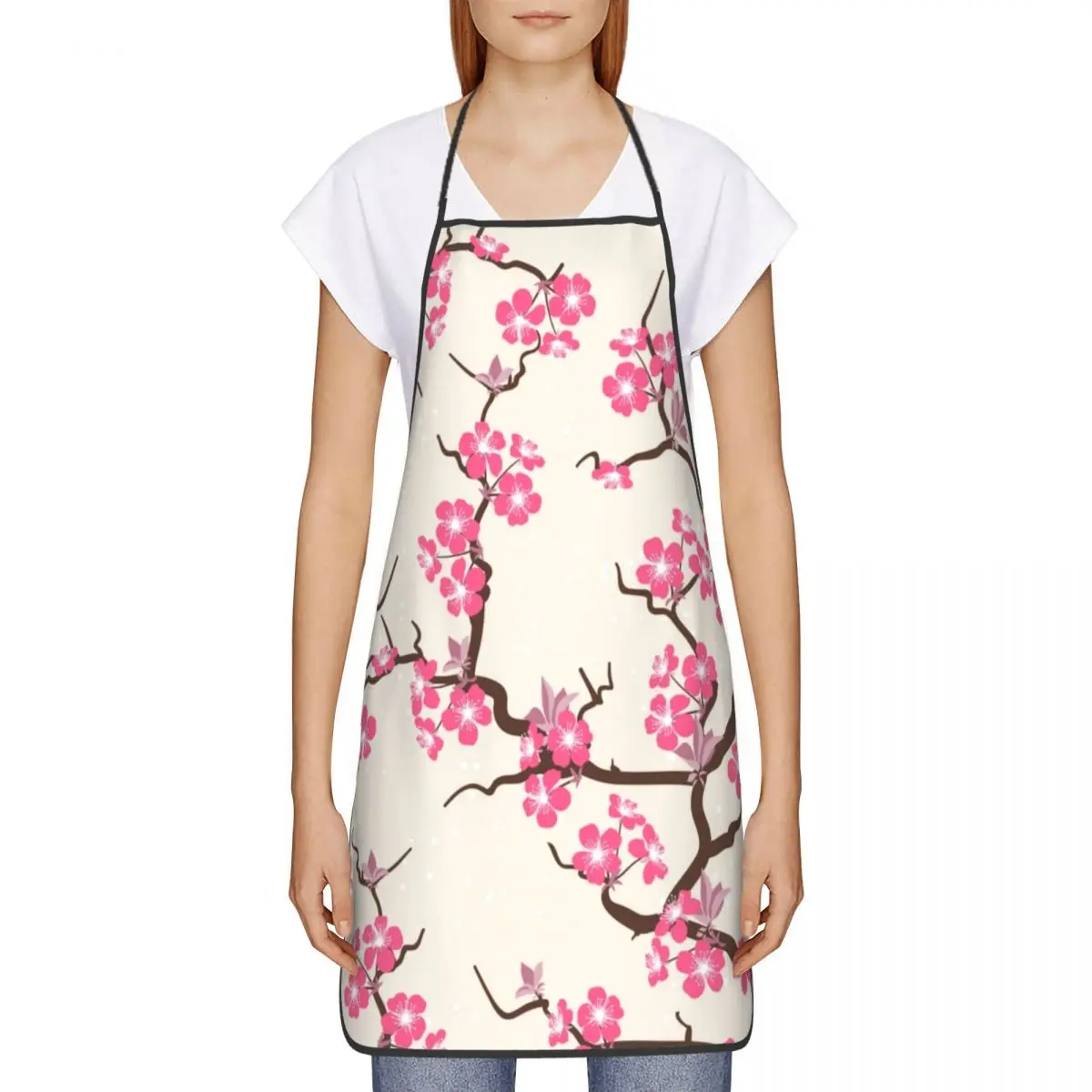 Japanese Sakura Flowers Apron Adult Women Men Chef Tablier Cuisine for Cooking Kitchen Cherry Blossom Floral Pattern Painting