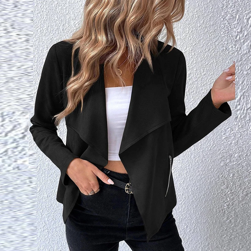 Fashion Coat Women Jacket Solid Turn Down Collar Long Sleeve Casual Jackets For Women Elegant Short Coat Outwear