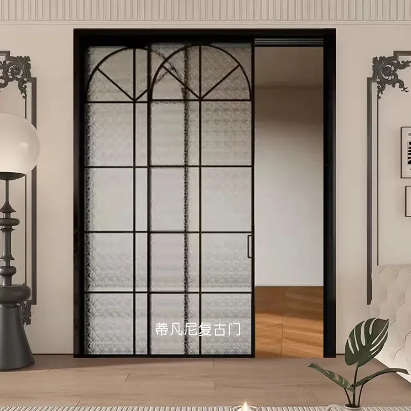 French Retro Style Single Hanging Sliding Door Aluminum Alloy Kitchen Living Room Partition Door Modern Home Decor