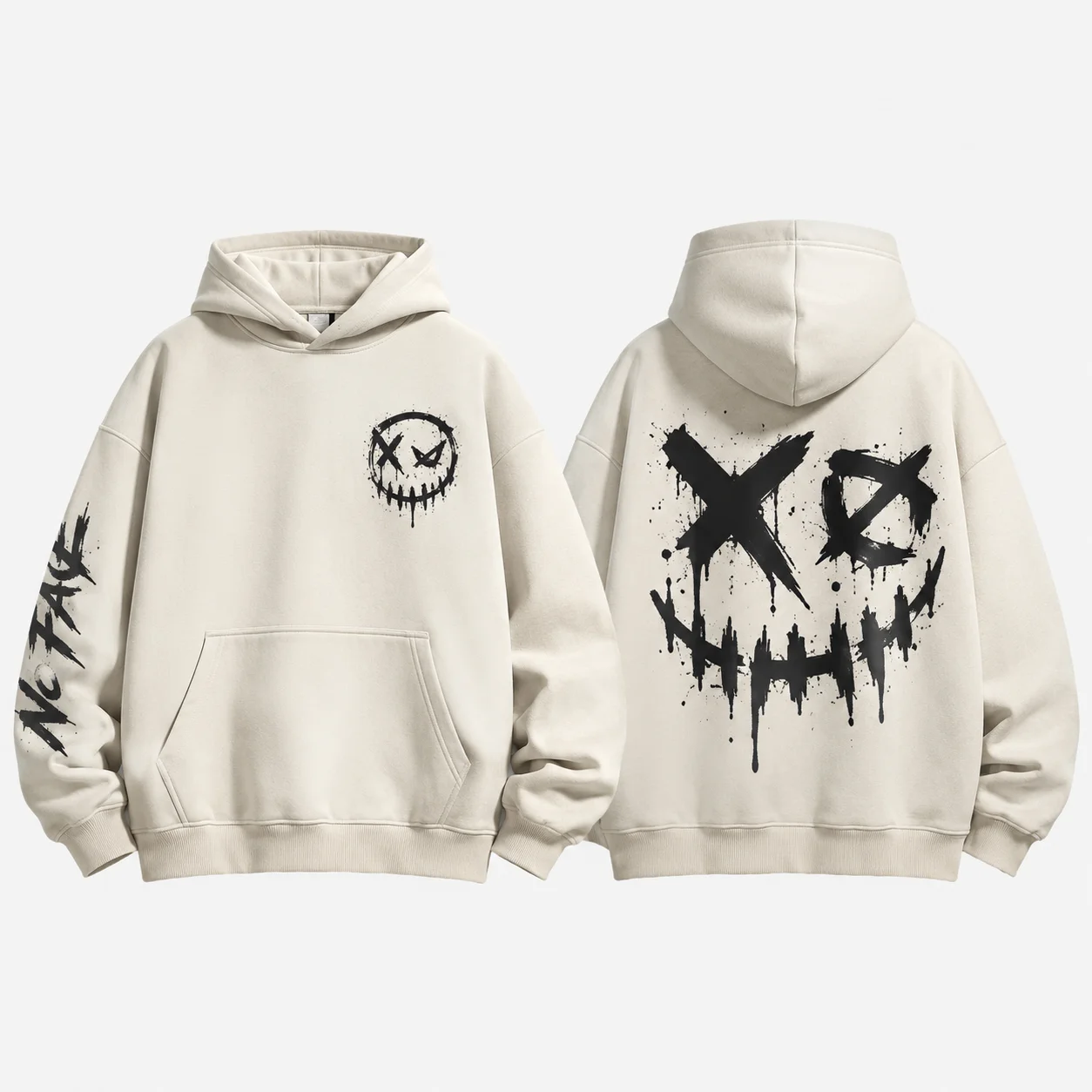 Y2K Punk X‑Eye Drip Smiley Face Hoodie Unisex Double‑Sided Graffiti Print Pullover Sweatshirt Hip Hop Streetwear Loose Oversized