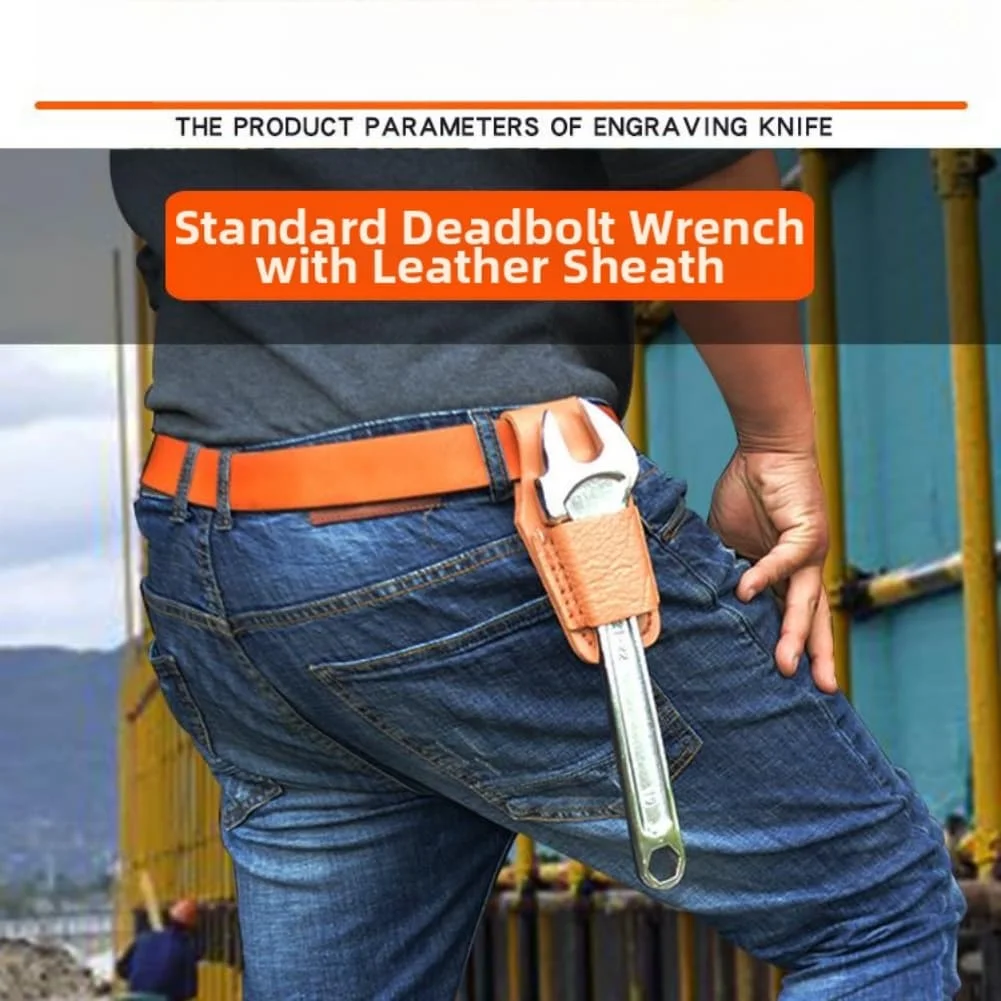 Scaffolder 4 Piece Wrench Set with Leather Cover Heat Treated Chrome Vanadium Steel for Heavy Duty Applications