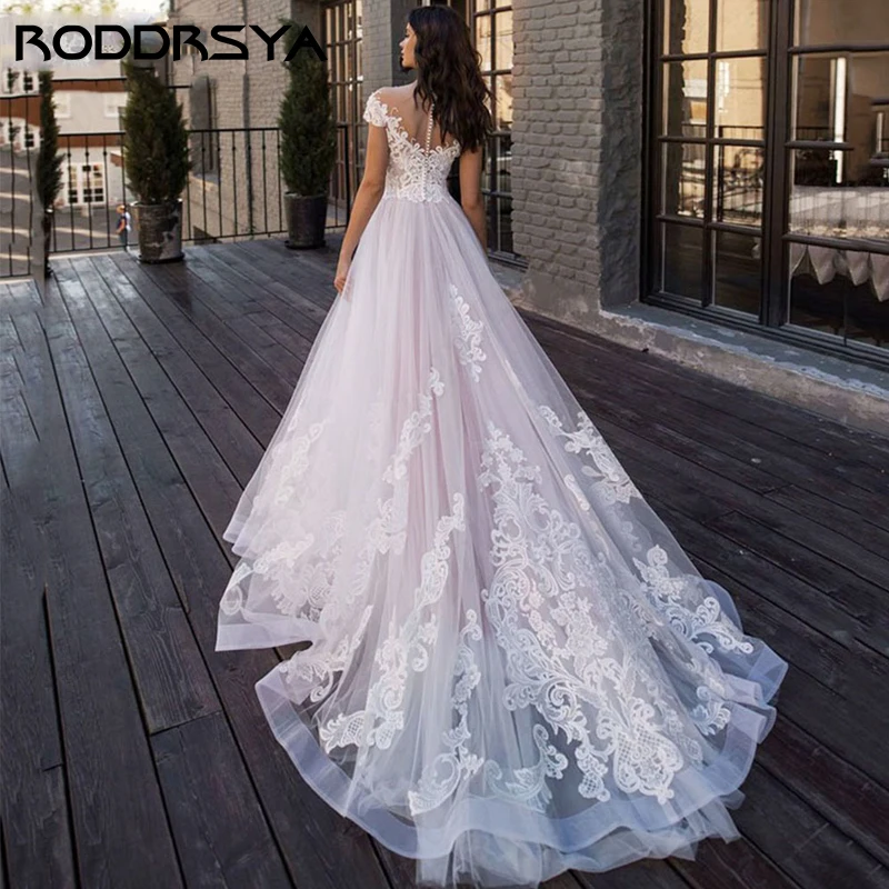 RODDRSYA Sweetheart V-Neck Wedding Dress For Women Elegant A-line Vestidos De Noiva Minimalistas Romantic Cap Sleeve Bride Party