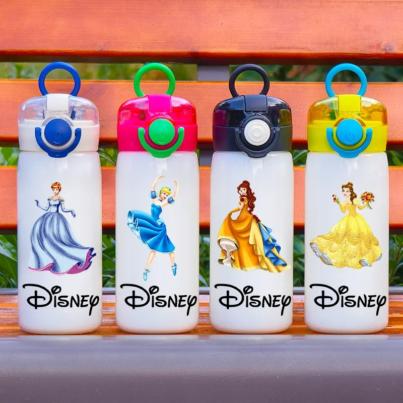 400ML Disney Princess Cartoon Straw Water Bottle Portable Small Capacity Plastic Water Bottle Outdoor Travel Sports Water Cup