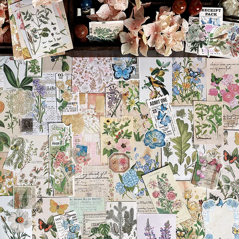 80Pcs Flower Stickers Material Bottom Memo Pad Decoration Notebooks Packing Collage Pads Notebooks Writing Paper 170*108MM