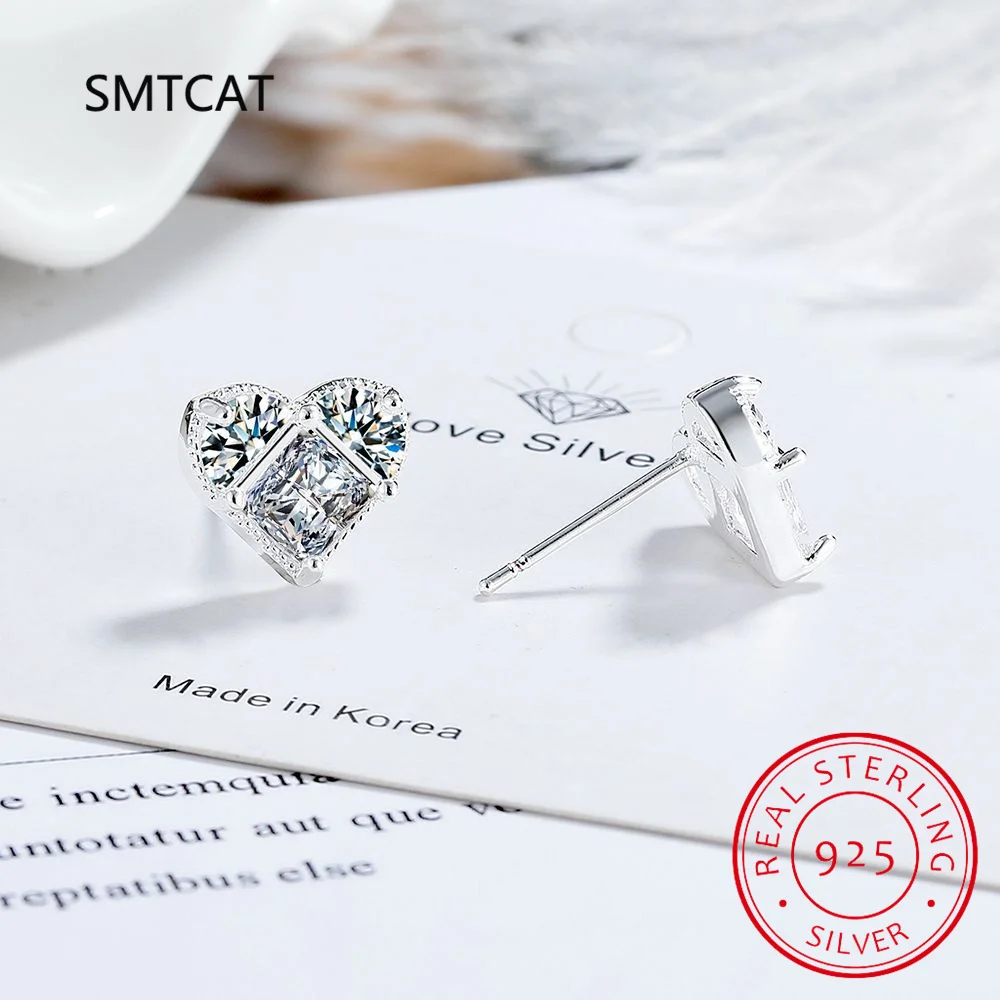 Real 0.5CT D Color Moissanite Diamond Heart Halo Stud Earrings for Women 925 Sterling Silver Luxury Fine Jewelry