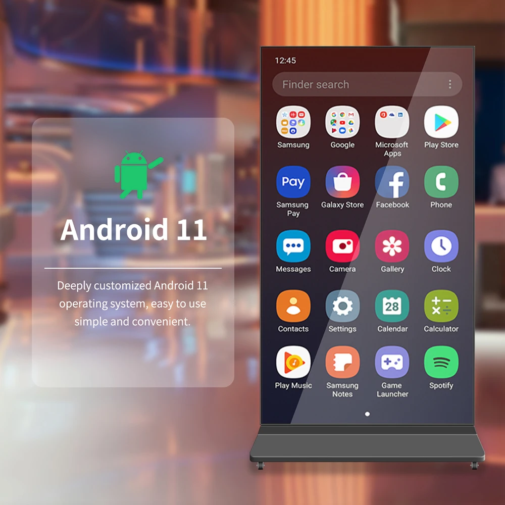 شاشة LCD داخلية مقاس 75/85 بوصة، شاشة عرض لافتات رقمية كاملة، قائمة على الأرض لاستخدام السوبر ماركت الداخلي