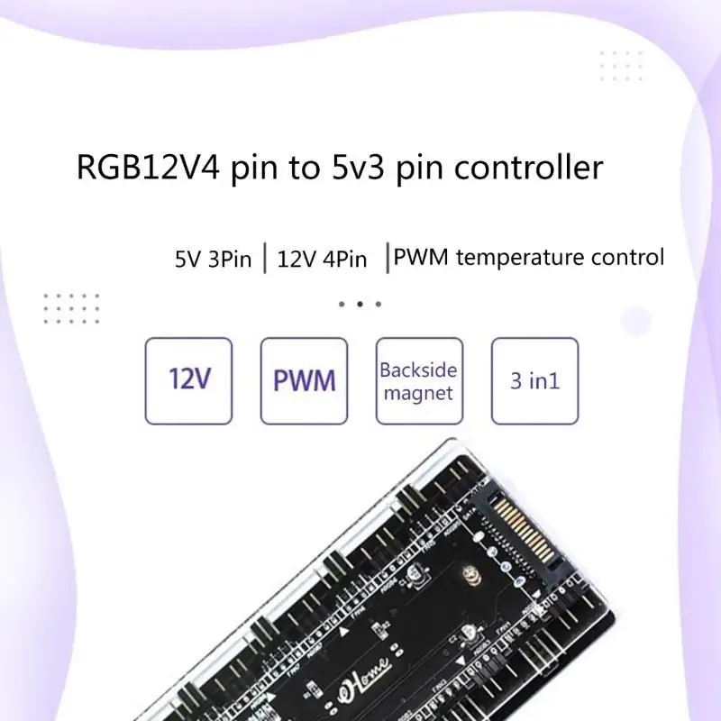 R53C RGB Convertor 12V ADD-RGB to 5V ARGB Transfer Hub Fan Hub Control 4PWM Fan Speed Supports Fan with 3Pin/4Pin Cooling