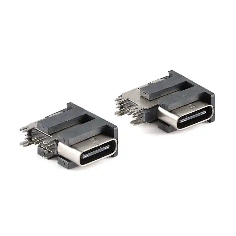 USB Type-C 14P female side plug, no elevation, 90-degree side vertical fast charging interface socket USB connector