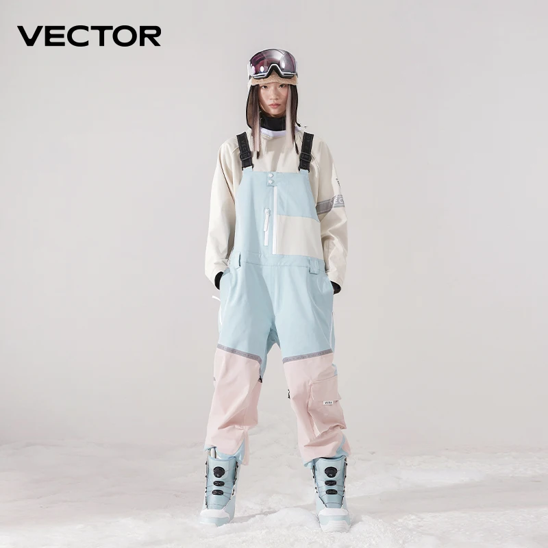 VECTOR Waterproof Windproof Ski Pants Men Women Warm Thick Bib Overalls Outdoor Snowboard Wear