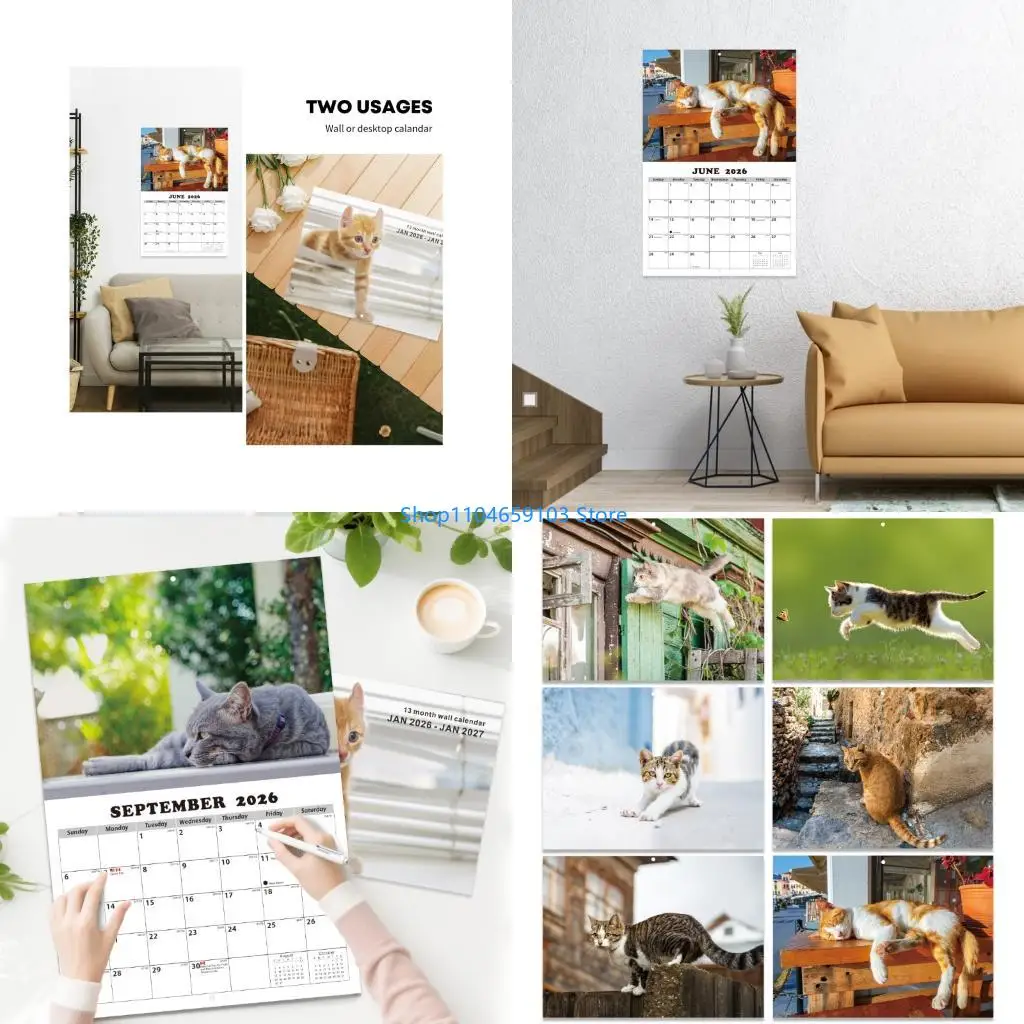 2026 Cats Lover Wall Calendar With Vibrant Feline Art And Paper Design for Office