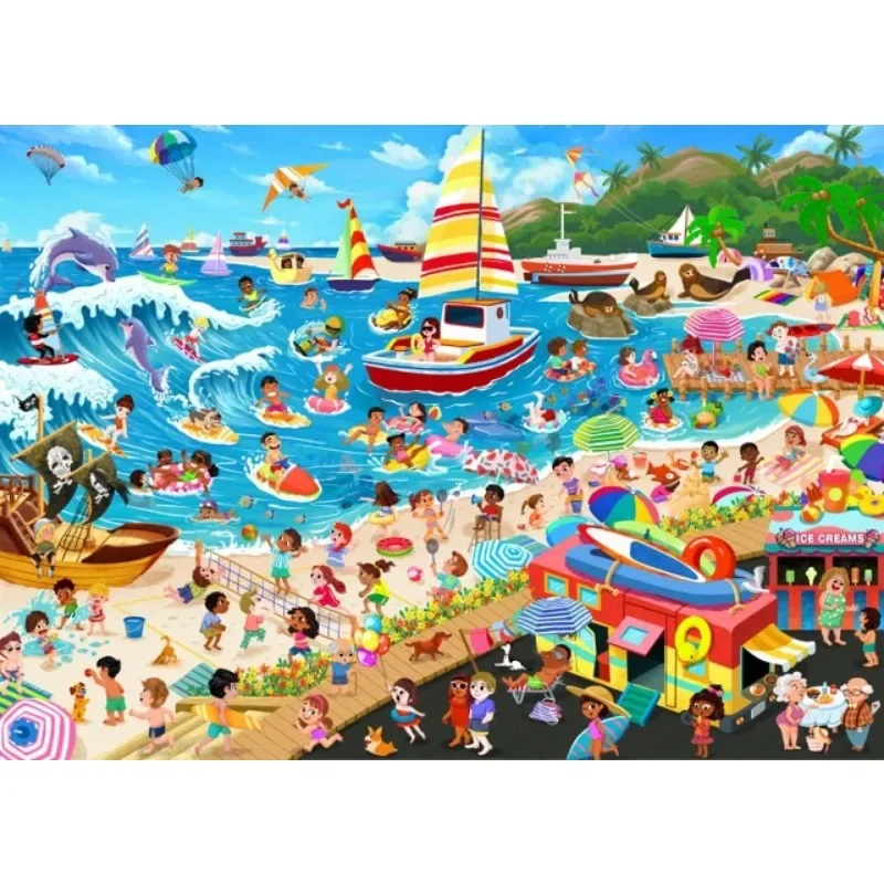 

1000 шт., бумажный пазл 70x50 см, счастливый пляж, дизайн, плоская игрушка-головоломка для украшения домашнего офиса, праздничный подарок