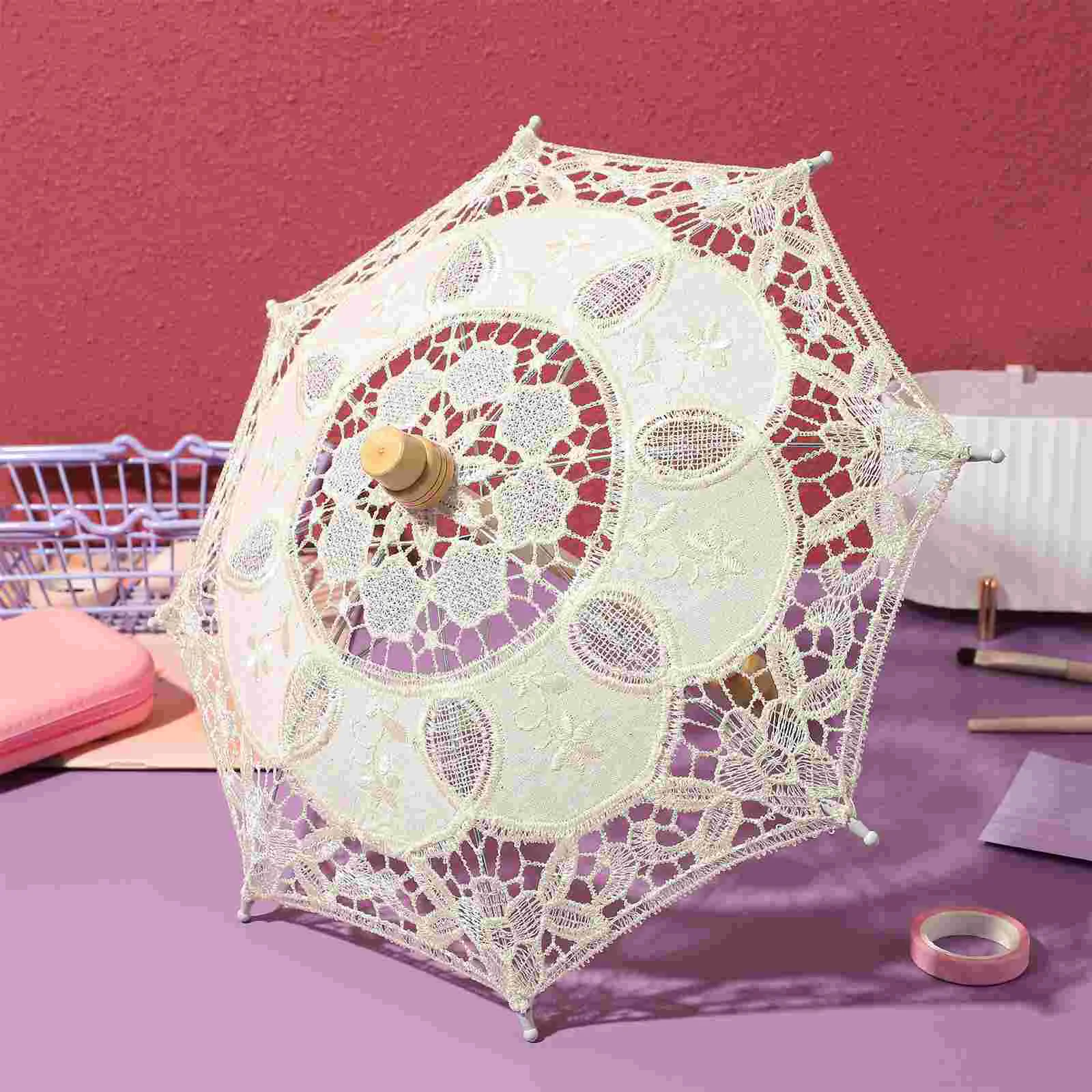 Cotton Umbrella Wedding Embroidery Parasol Lace Dresses for Bride Flower Decorations White Craft Sun Props Photography