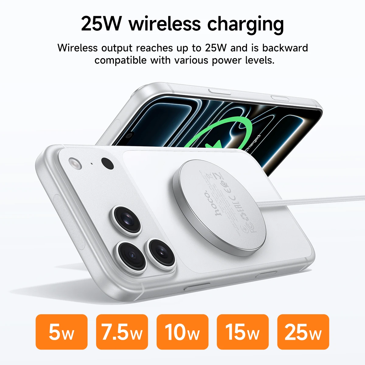 HOCO CW63 Pro Fast Qi2 Magnetic Wireless Fast Charger Desktop Charging Holder For Iphone 18 17 Pro Mobile Phones Type-C Input view 2