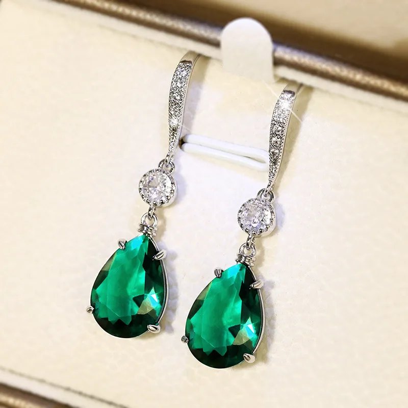 Simple Anti Emerald Water Drop Earrings Charm Women 925 Sterling Silver Fine Jewelry Prevent Allergy Party Accessories Gifts