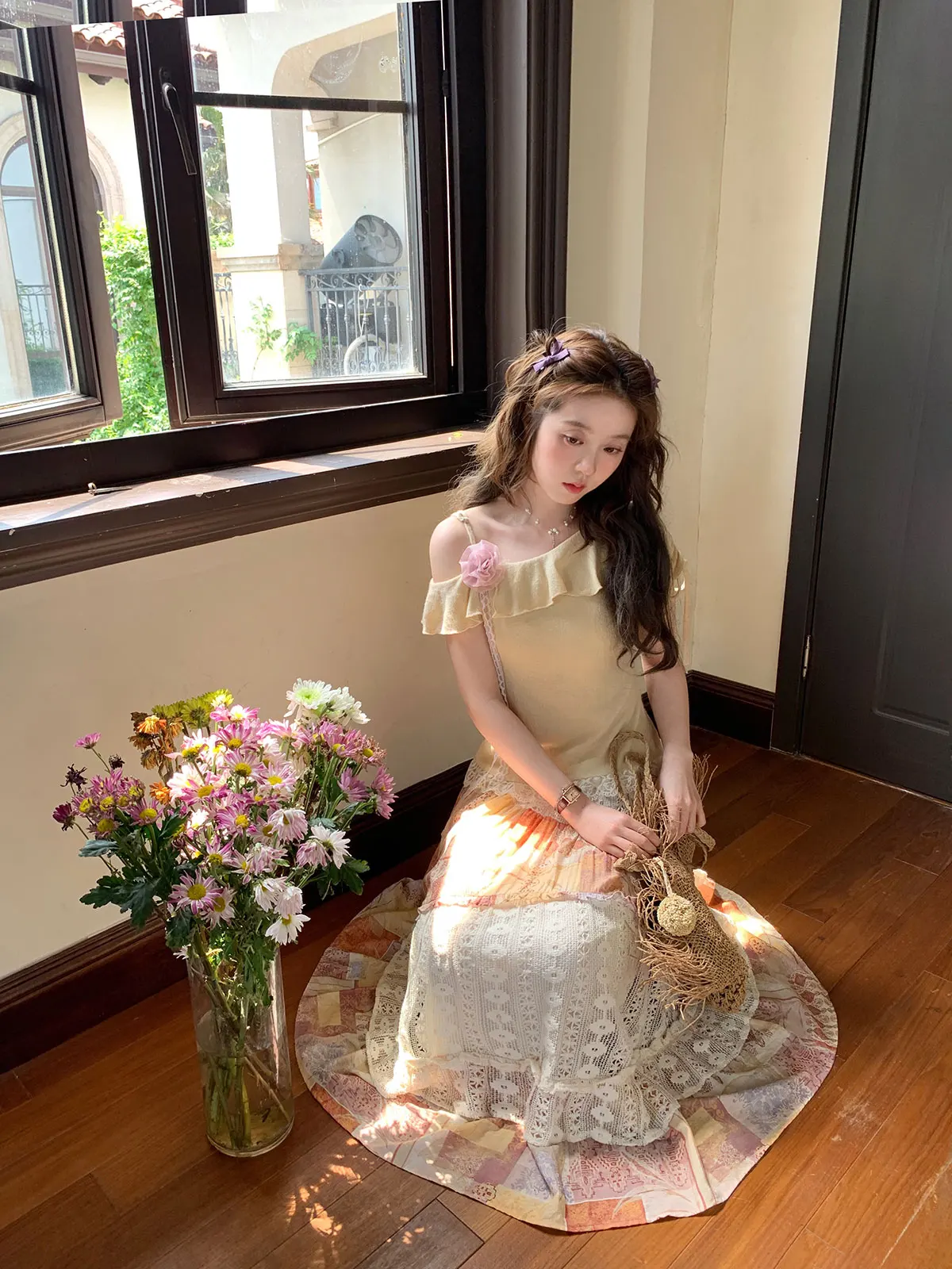 

plus Size T-irt Set oulder Baring Women's Summer Cute High End Cheese Eating Large Mouth Faionable Fit Polyester Blend