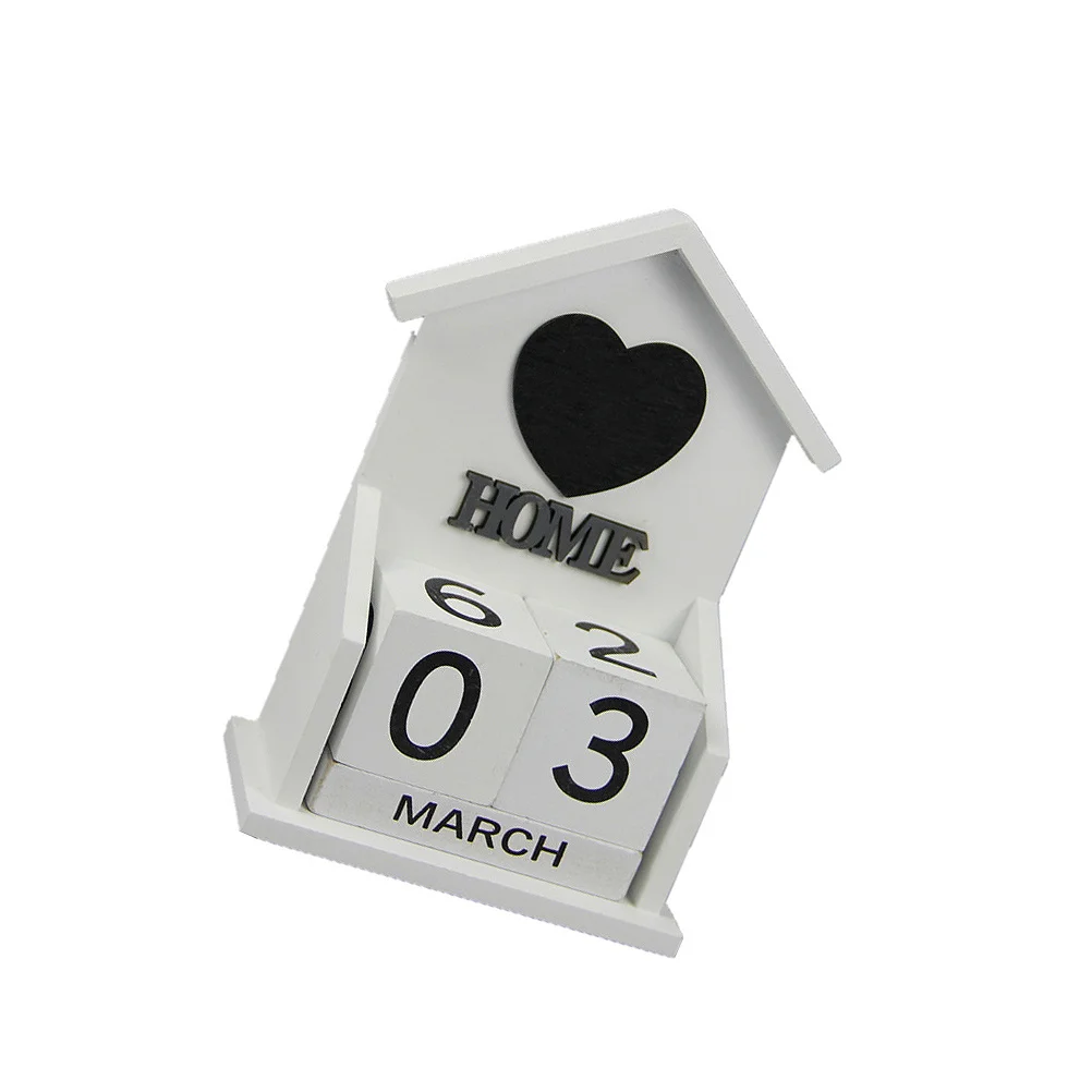

Wooden Perpetual Calendar House Shape Desk Decor Diy Art Craft Printing Supplies Home Office Decoration Stand Desktop Perpetual