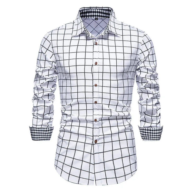 

Men's Shirt 2022 New Arrival Spring Autumn Checkered Pattern Male Shirt Casual Korean Style White Black Blue b41