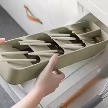 Multi-Purpose Cutlery Storage Tray With Compartments For Kitchen Drawer Organization.