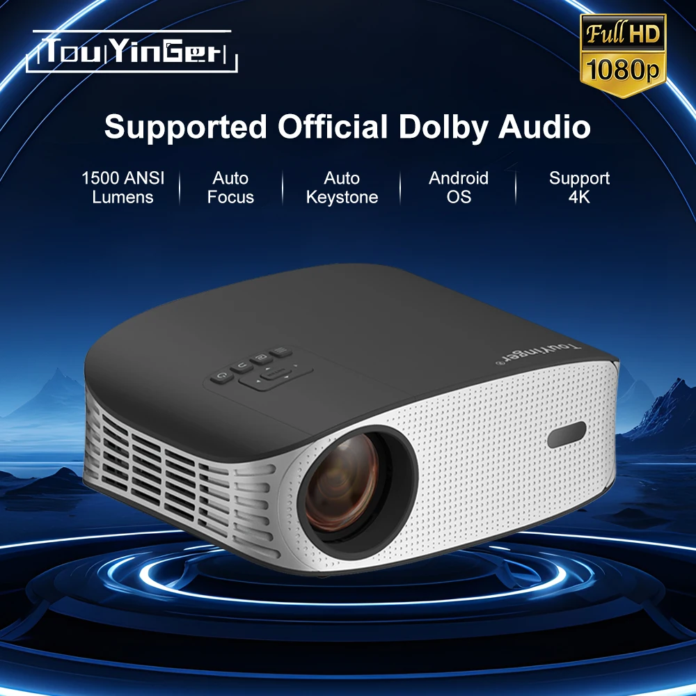 Touyinger ET32 Full HD 1500ANSI Projector Android 9.0 5G WIFI Home theater Media Video Player Smart Beamer