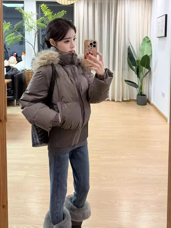 

Женская модная весенняя куртка Sli Retro с капюшоном из хлопка, с меховым воротником, корейская версия, приталенный крой, длинный рукав