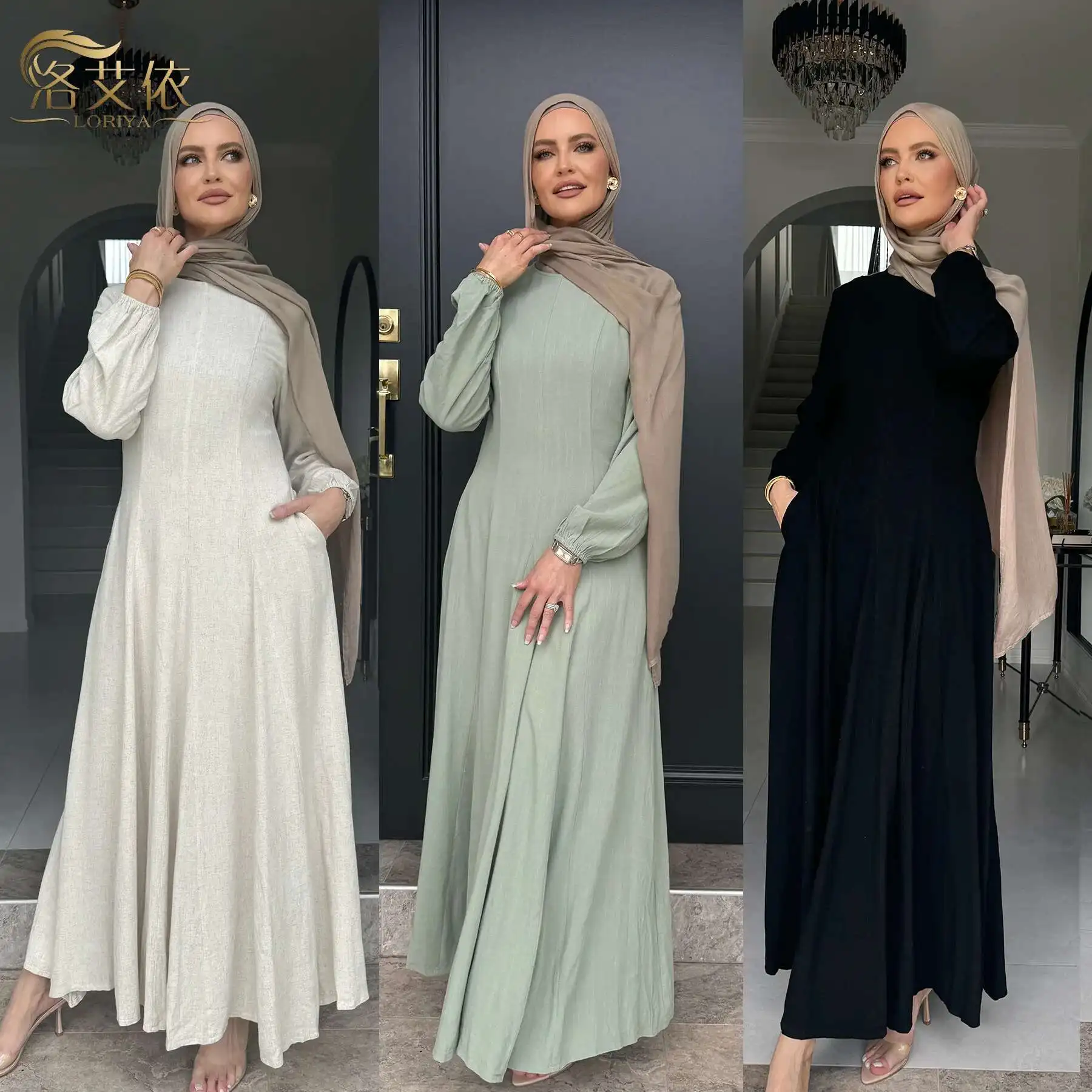 

2025loriya Dubai Waist Swing Dress Lr955 Chiffon 2025 Muslim Long Dress Robe Abaya Ramadan Dubai Luxury Islam Elegant