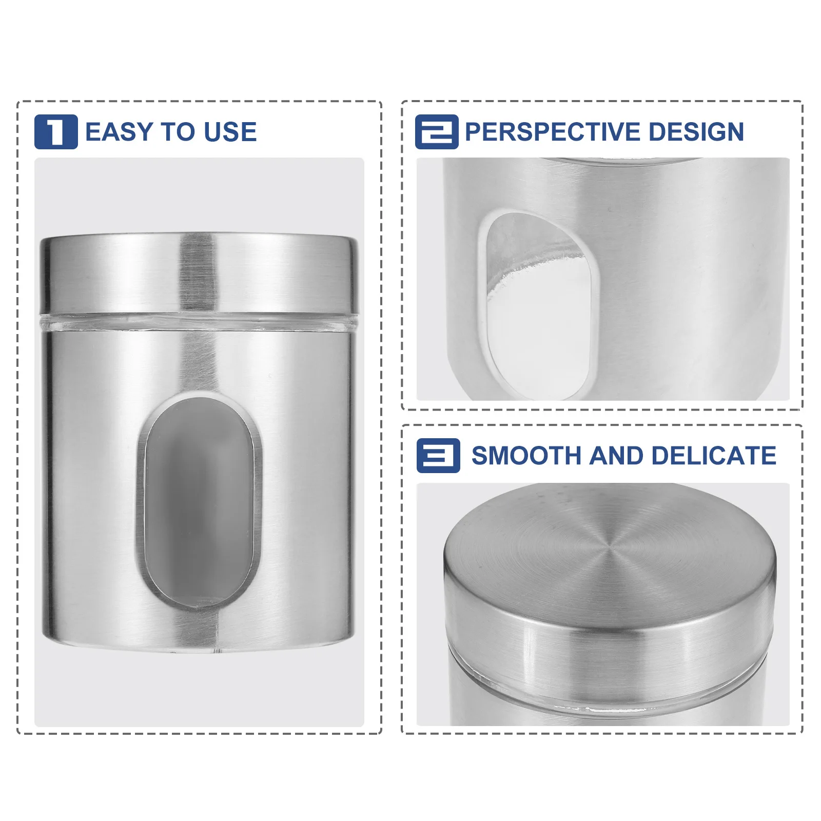 

1 pc Stainless Steel Storage Tank Transparent Kitchen Container For Dry Food Tea Coffee Sealed Rust-Proof Jar Multifunctional