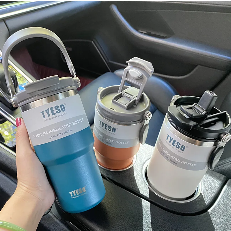 600ml/750ml Double Stainless Steel 304 Coffee Thermos Mug Leak-Proof Non-Slip Car Vacuum Flask Travel Thermal Cup Water Bottle