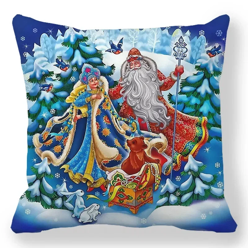 Home Bedroom Living Room Decorations Cushion Cover Santa Print Pillowcase New Year Christmas Decorations